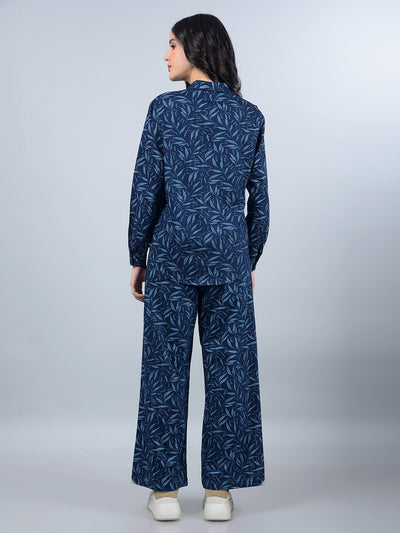 Blue 100% Cotton Floral Print Co-Ord Set-Women Co-Ord Sets-Crimsoune Club