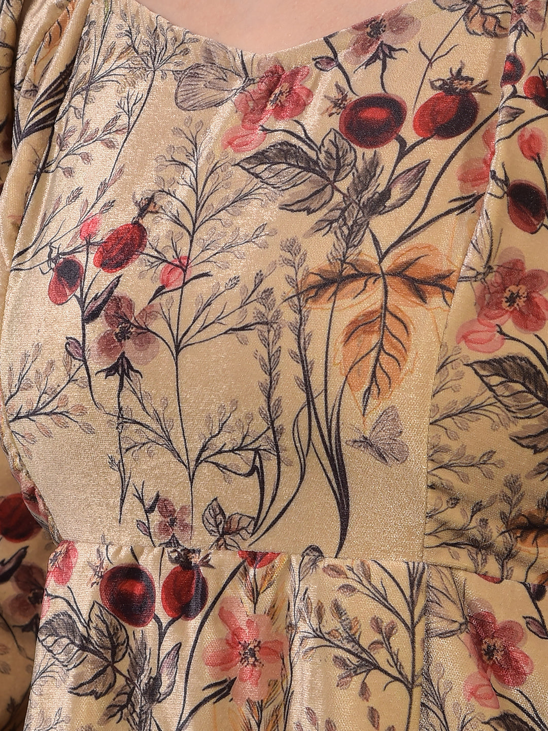 Brown Floral Print Square Neck A-Line Mini Dress-Women Dresses-Crimsoune Club