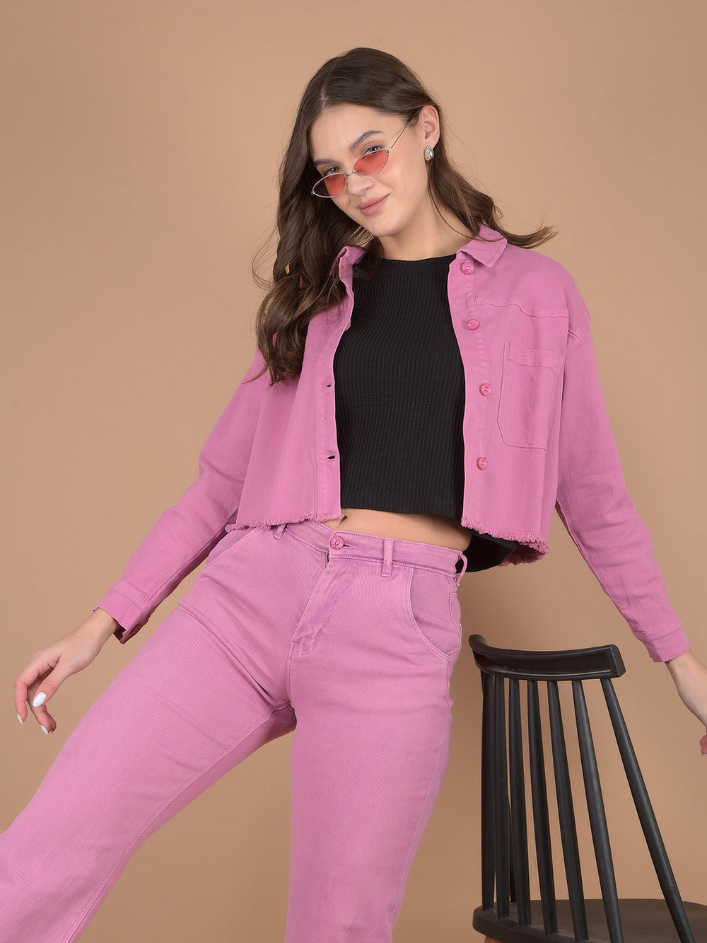 Pink Crop Length Co-Ord Set-Women Co-Ord Set-Crimsoune Club