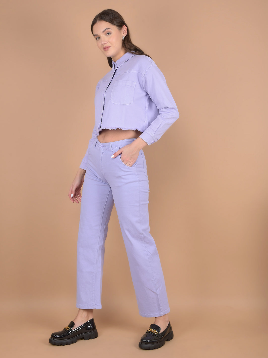 Purple Crop Length Co-Ord Set-Women Co-Ord Set-Crimsoune Club