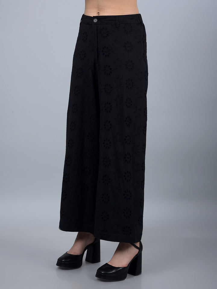Black 100% Cotton Floral Print Semi-Sheer Co-Ord Set-Women Co-Ord Sets-Crimsoune Club