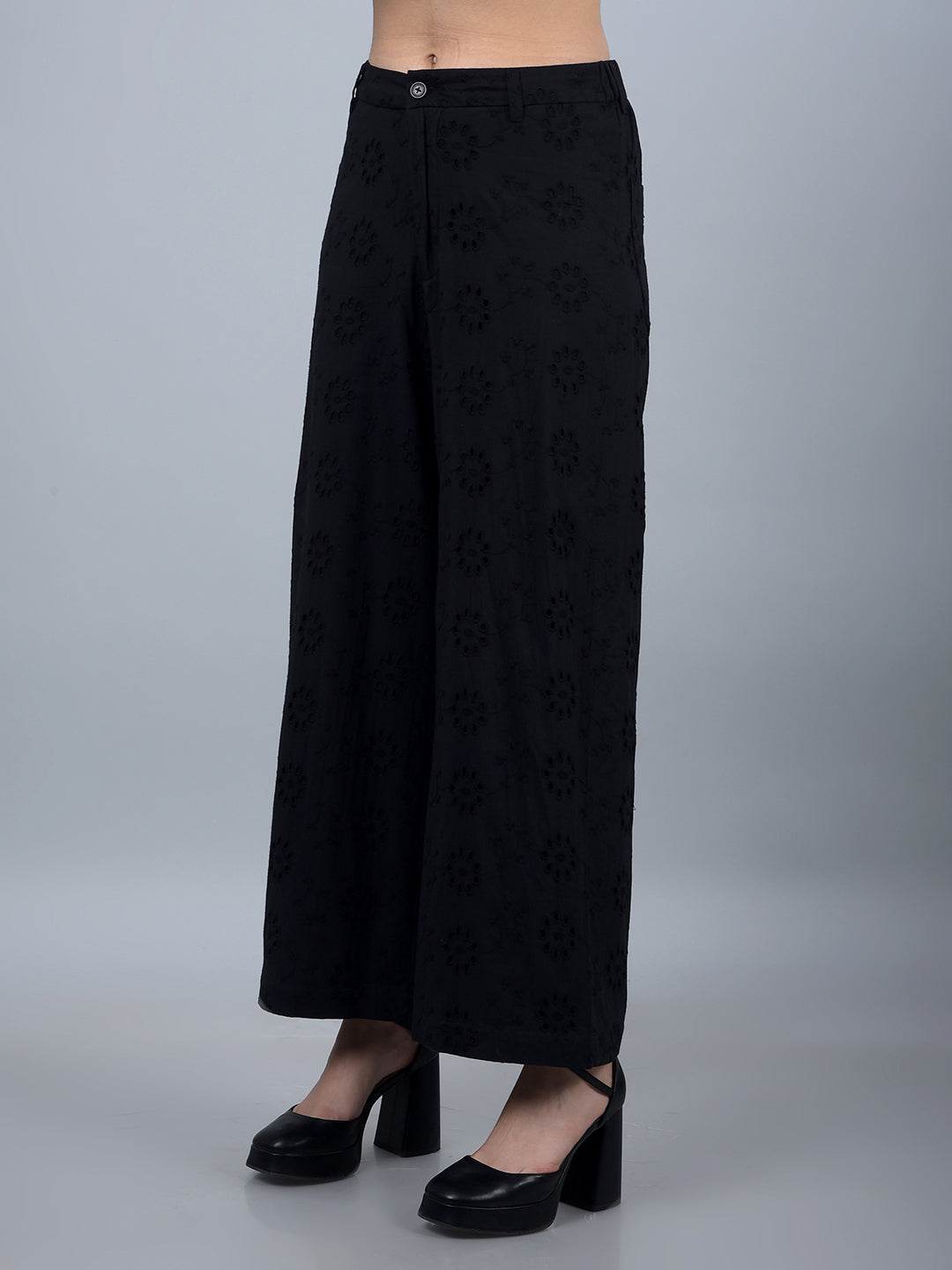 Black 100% Cotton Floral Print Semi-Sheer Co-Ord Set-Women Co-Ord Sets-Crimsoune Club