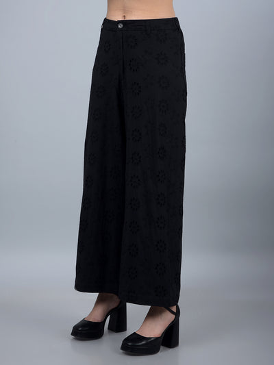 Black 100% Cotton Floral Print Semi-Sheer Co-Ord Set-Women Co-Ord Sets-Crimsoune Club