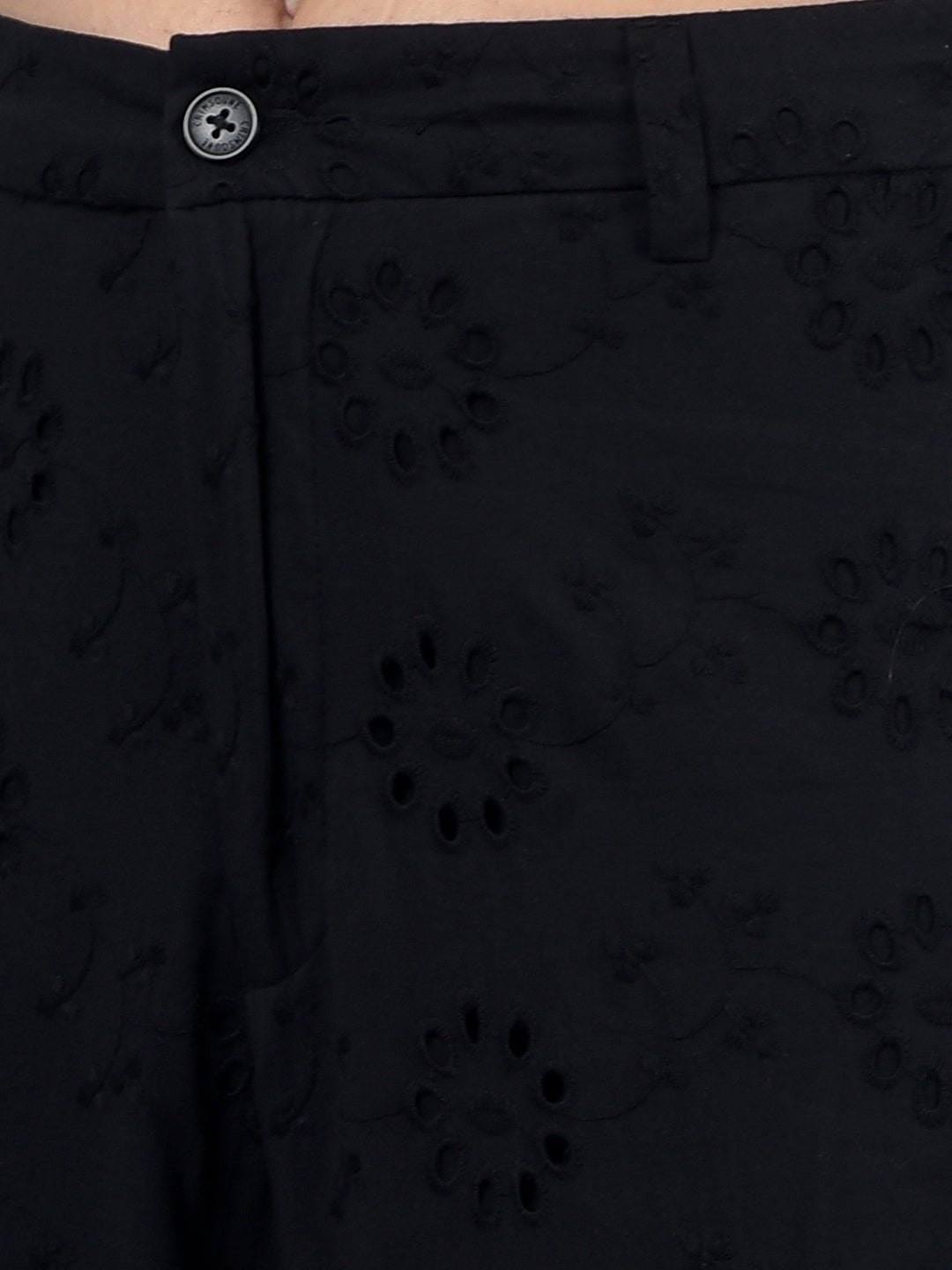 Black 100% Cotton Floral Print Semi-Sheer Co-Ord Set-Women Co-Ord Sets-Crimsoune Club
