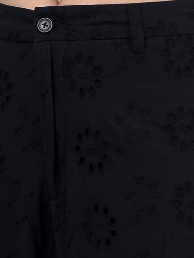 Black 100% Cotton Floral Print Semi-Sheer Co-Ord Set-Women Co-Ord Sets-Crimsoune Club