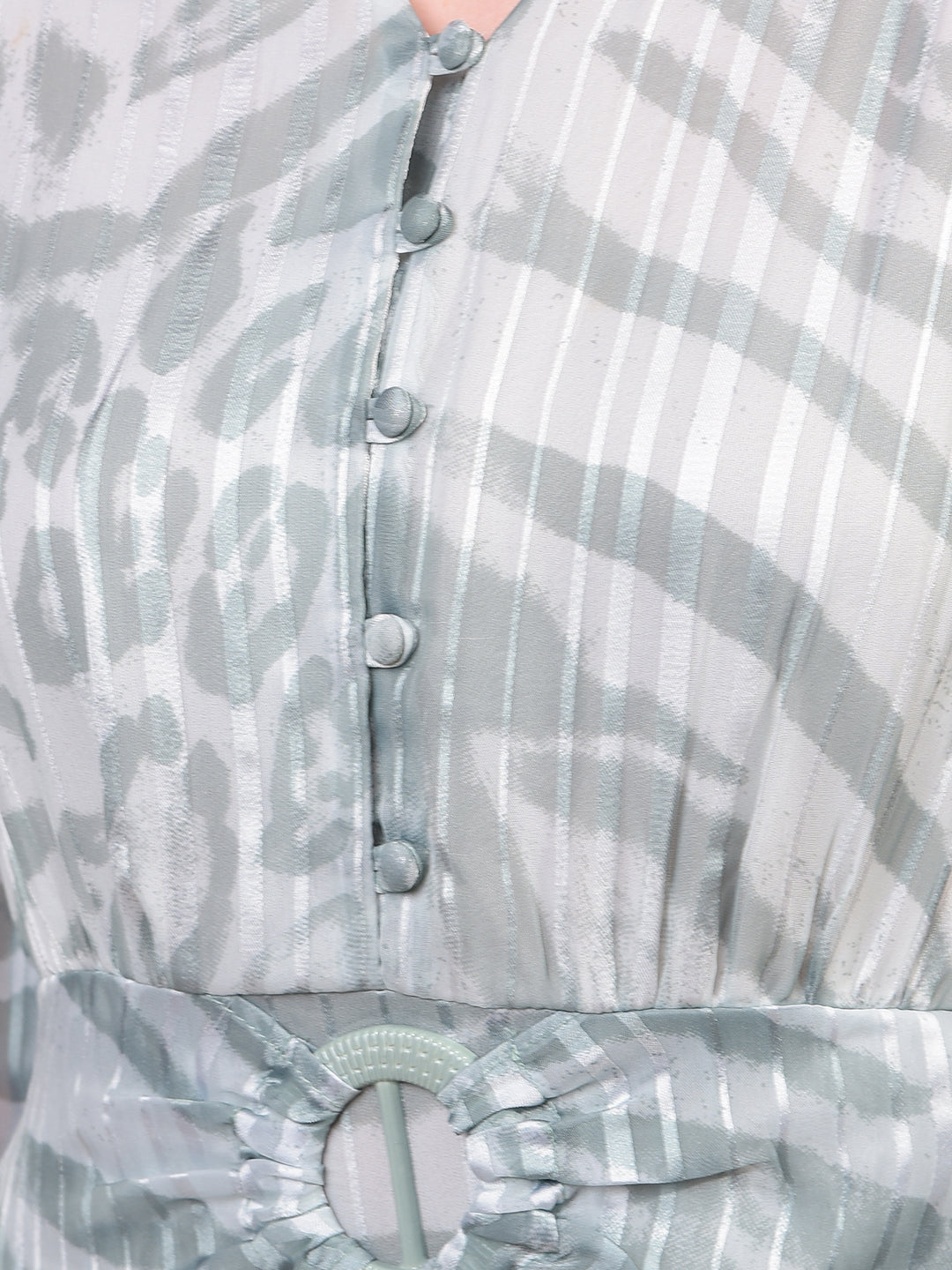 Women's Green Printed V-Neck A-Line Dress-Women Dress-Crimsoune Club