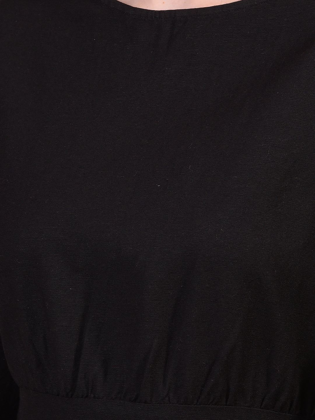 Women's Black Embroidered Linen A-Line Dress-Women Dress-Crimsoune Club