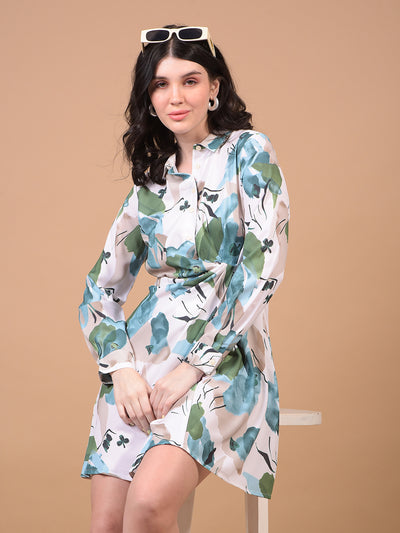 Women's Green Printed Shirt Dress-Women Dress-Crimsoune Club
