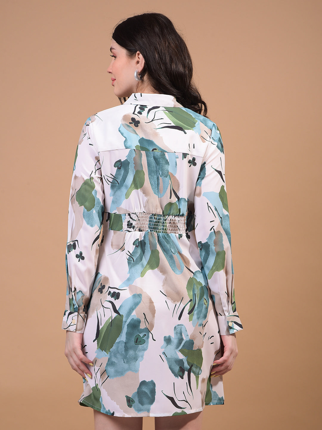 Women's Green Printed Shirt Dress-Women Dress-Crimsoune Club