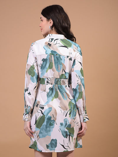 Women's Green Printed Shirt Dress-Women Dress-Crimsoune Club
