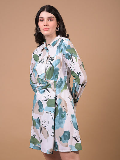 Women's Green Printed Shirt Dress-Women Dress-Crimsoune Club