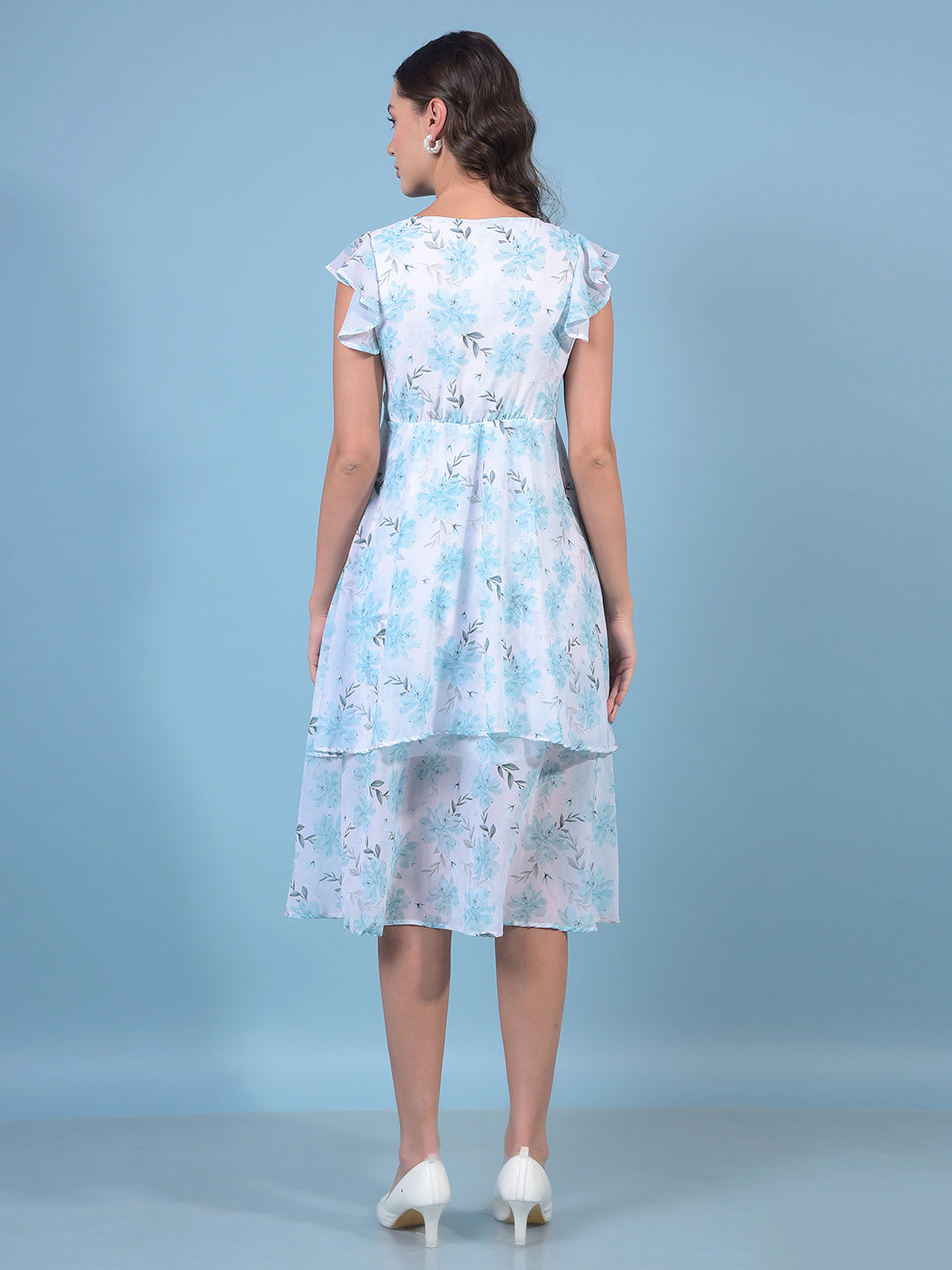 Women's Green Floral Print Square Neck A-Line Dress-Women Dresses-Crimsoune Club