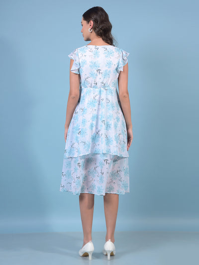 Women's Green Floral Print Square Neck A-Line Dress-Women Dresses-Crimsoune Club
