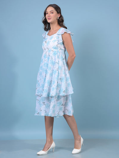 Women's Green Floral Print Square Neck A-Line Dress-Women Dresses-Crimsoune Club