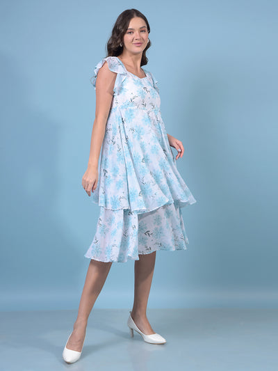 Women's Green Floral Print Square Neck A-Line Dress-Women Dresses-Crimsoune Club