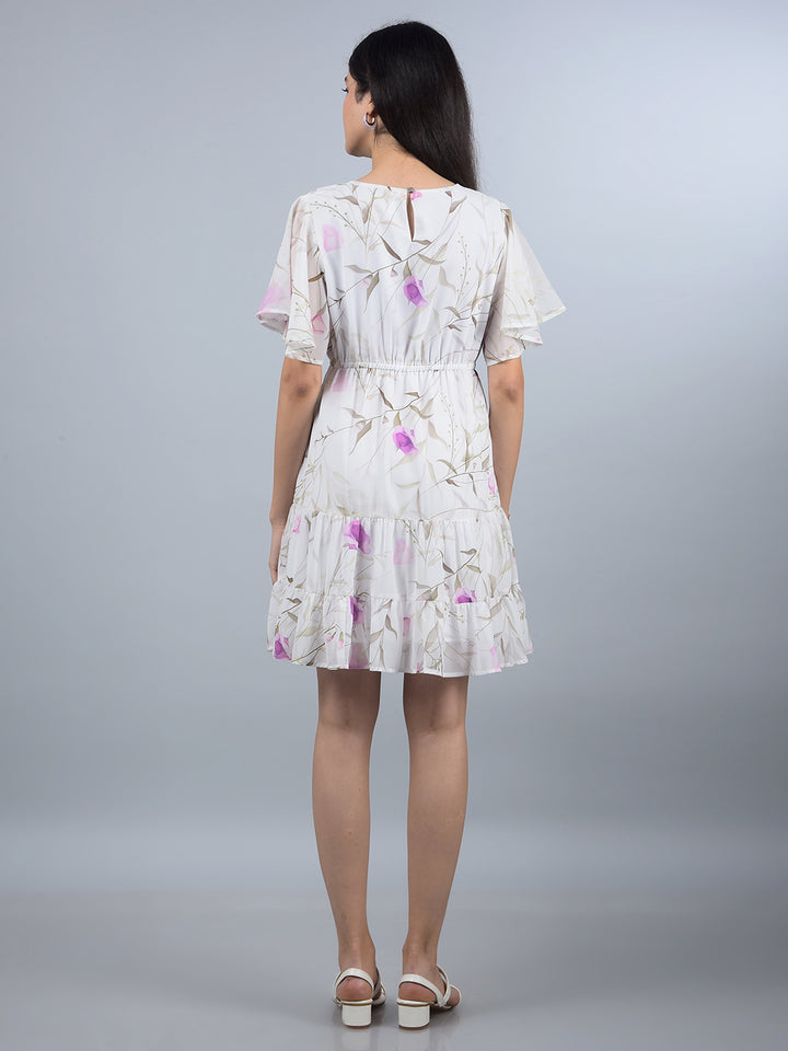 Purple Floral Print Mini Dress-Women Dresses-Crimsoune Club
