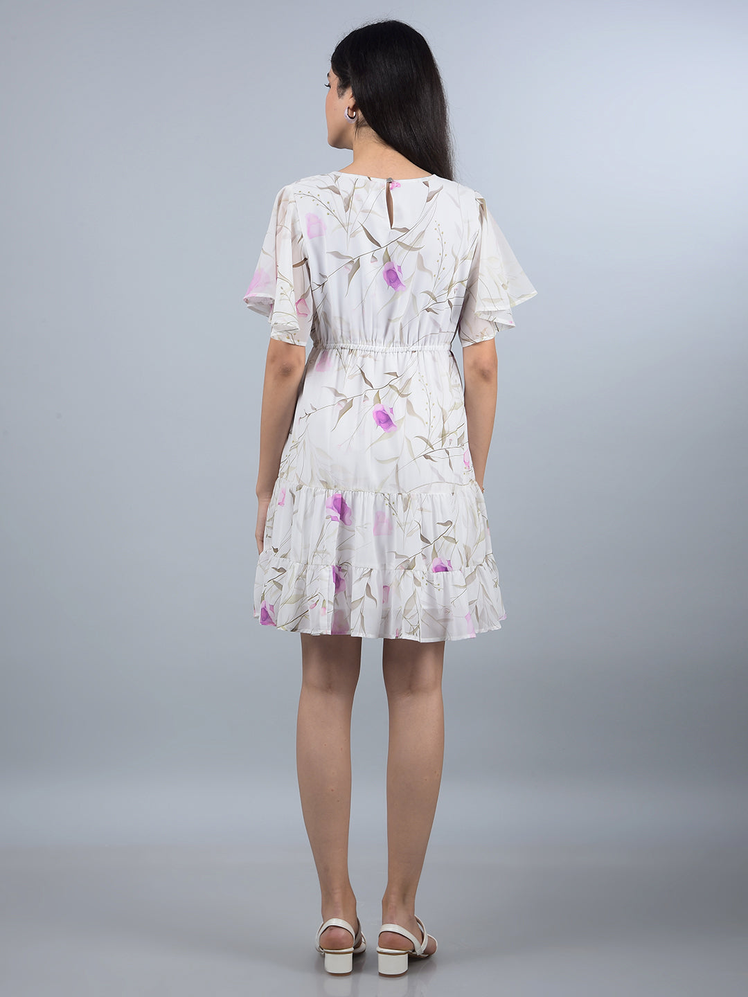 Purple Floral Print Mini Dress-Women Dresses-Crimsoune Club