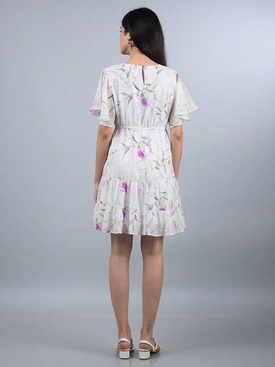 Purple Floral Print Mini Dress-Women Dresses-Crimsoune Club