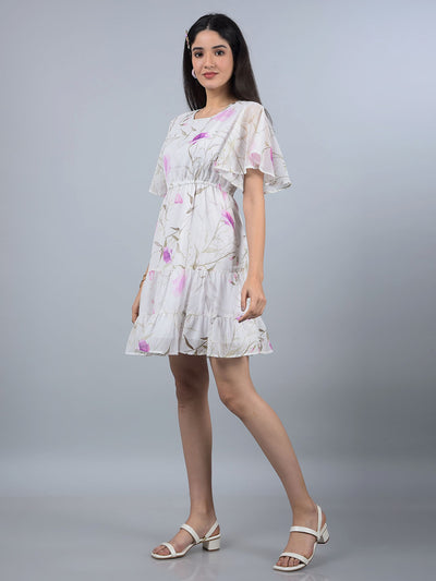 Purple Floral Print Mini Dress-Women Dresses-Crimsoune Club