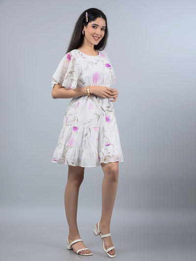 Purple Floral Print Mini Dress-Women Dresses-Crimsoune Club
