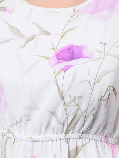 Purple Floral Print Mini Dress-Women Dresses-Crimsoune Club