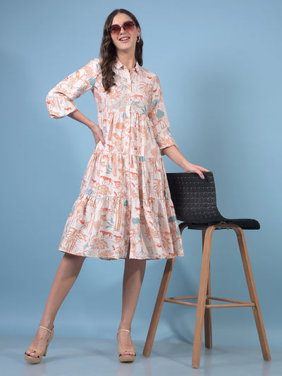 Women's Orange Floral Print Shirt Dress-Women Dresses-Crimsoune Club