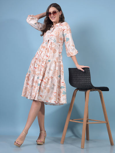 Women's Orange Floral Print Shirt Dress-Women Dresses-Crimsoune Club