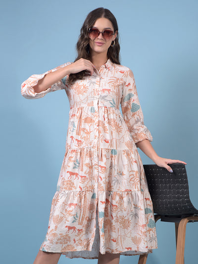 Women's Orange Floral Print Shirt Dress-Women Dresses-Crimsoune Club