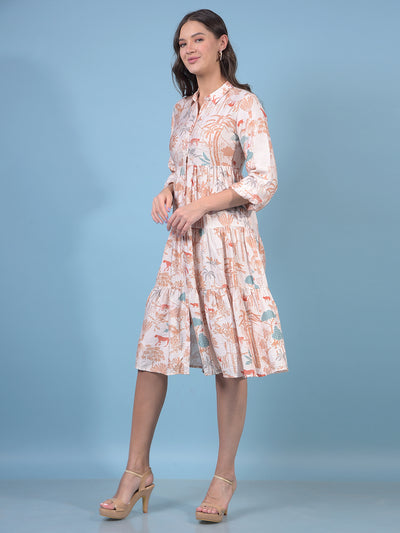 Women's Orange Floral Print Shirt Dress-Women Dresses-Crimsoune Club