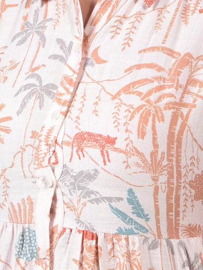 Women's Orange Floral Print Shirt Dress-Women Dresses-Crimsoune Club