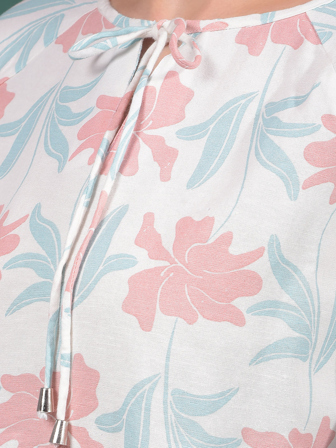 Multi-Color Floral Print Linen Top-Women Tops-Crimsoune Club