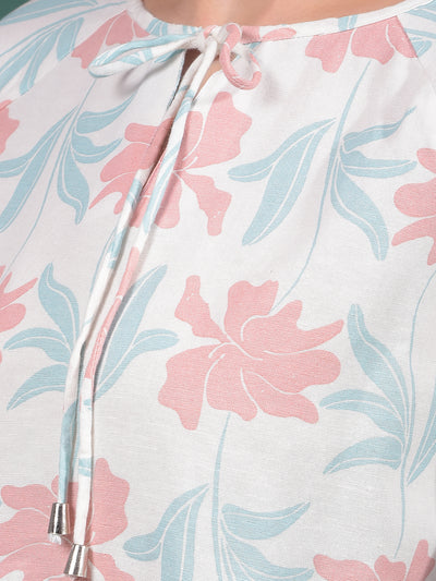 Multi-Color Floral Print Linen Top-Women Tops-Crimsoune Club