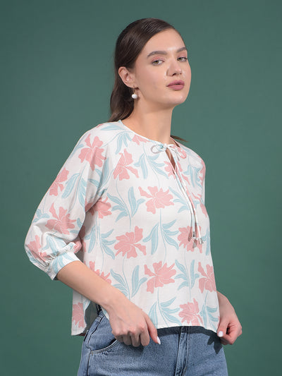Multi-Color Floral Print Linen Top-Women Tops-Crimsoune Club