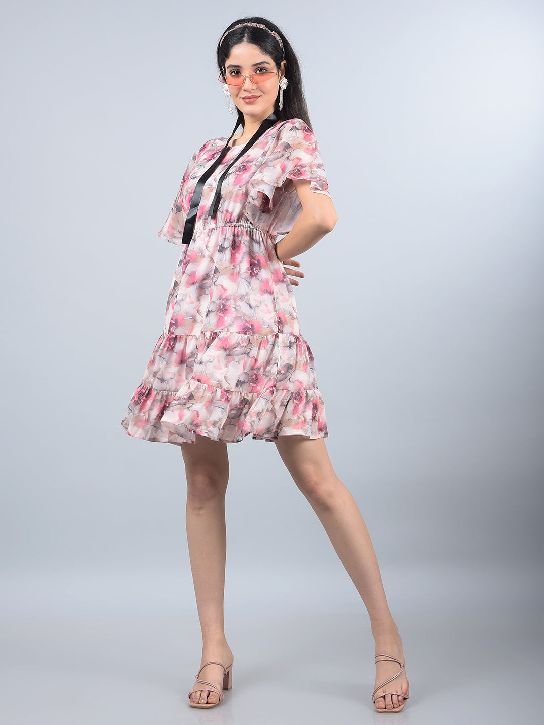 Multi-Color Floral Print Mini Dress-Women Dresses-Crimsoune Club