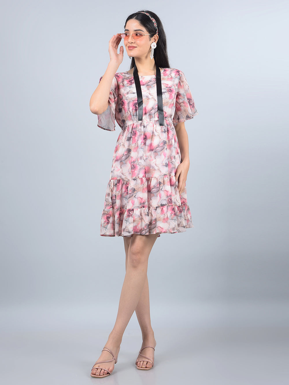 Multi-Color Floral Print Mini Dress-Women Dresses-Crimsoune Club
