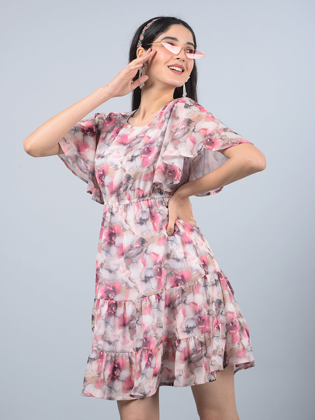 Multi-Color Floral Print Mini Dress-Women Dresses-Crimsoune Club