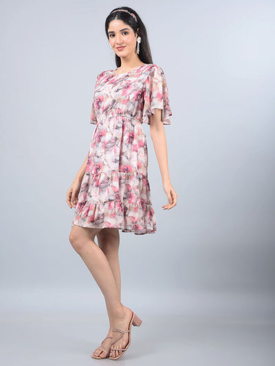 Multi-Color Floral Print Mini Dress-Women Dresses-Crimsoune Club