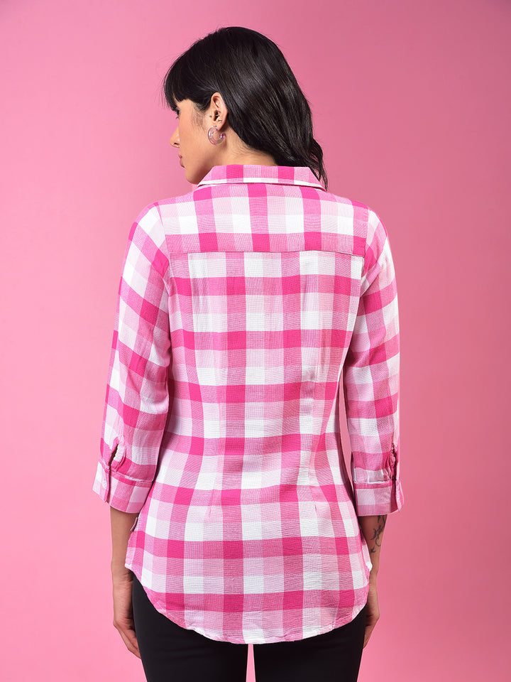 Pink Checked 3/4th Sleeves Shirt-Women Shirts-Crimsoune Club