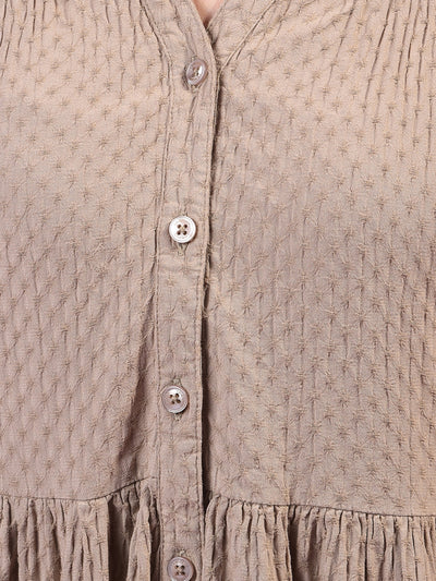 Beige Jacquard Shirt Dress-Women Dress-Crimsoune Club