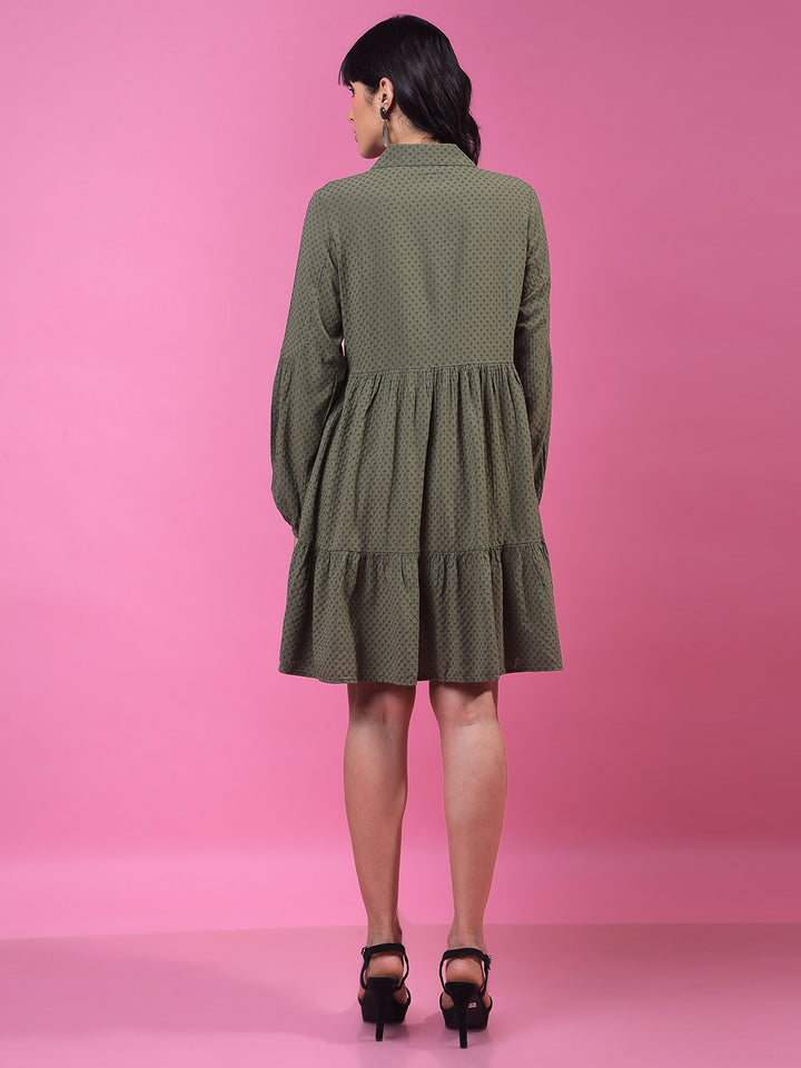 Green Jacquard Shirt Dress-Women Dress-Crimsoune Club