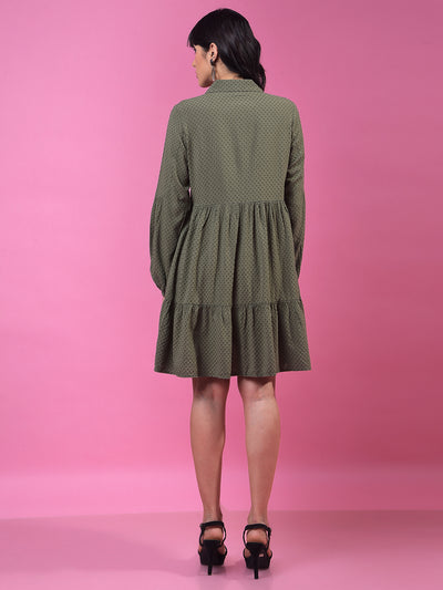 Green Jacquard Shirt Dress-Women Dress-Crimsoune Club