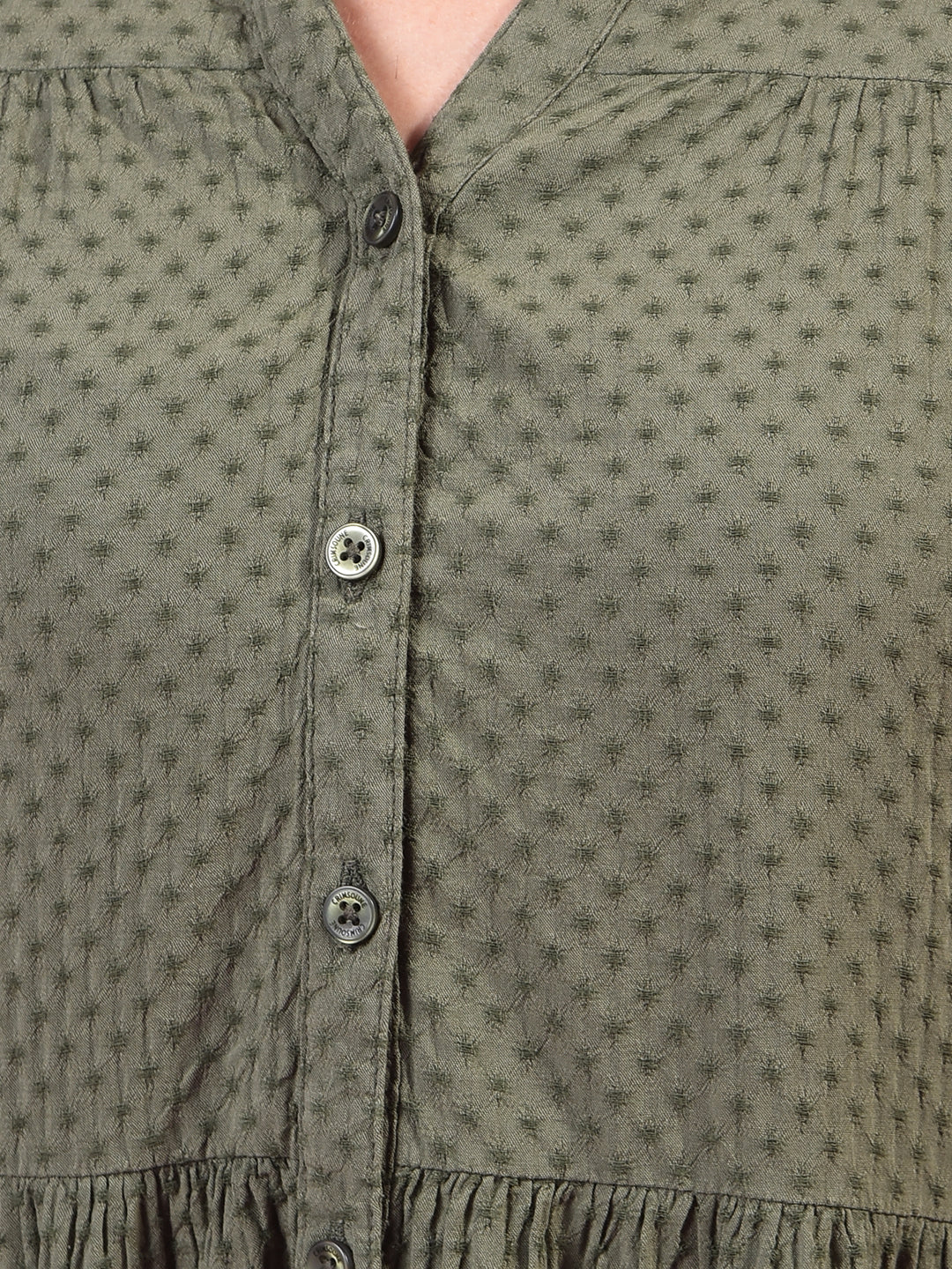 Green Jacquard Shirt Dress-Women Dress-Crimsoune Club