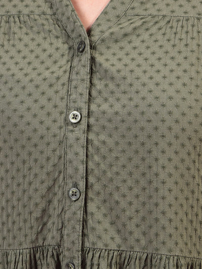 Green Jacquard Shirt Dress-Women Dress-Crimsoune Club