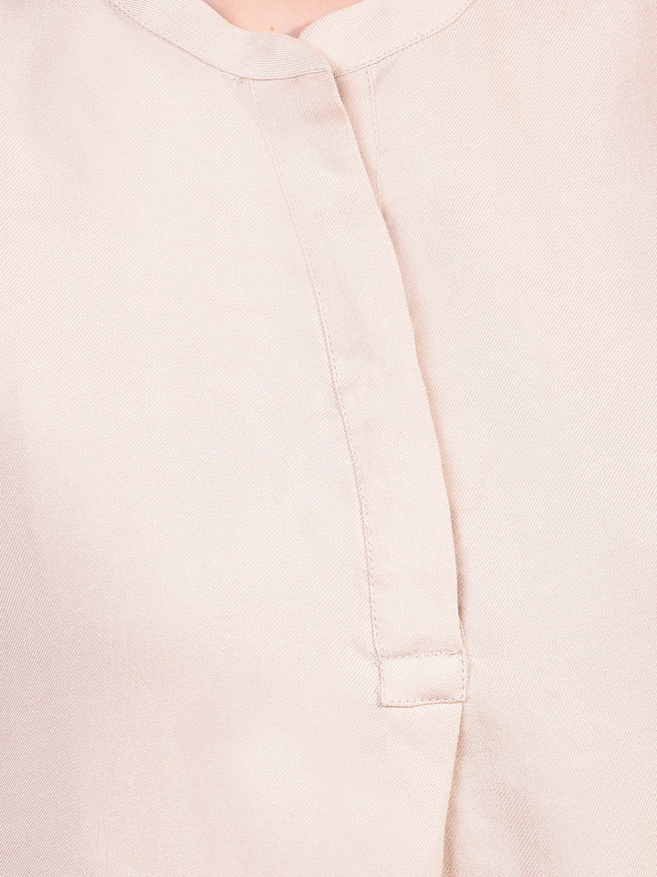 Beige Sleeveless Top-Women Tops-Crimsoune Club