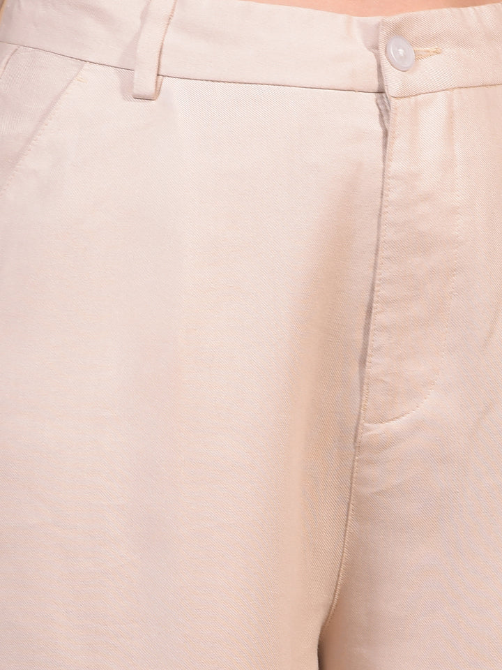 Beige Wide Leg Trousers-Women Trousers-Crimsoune Club