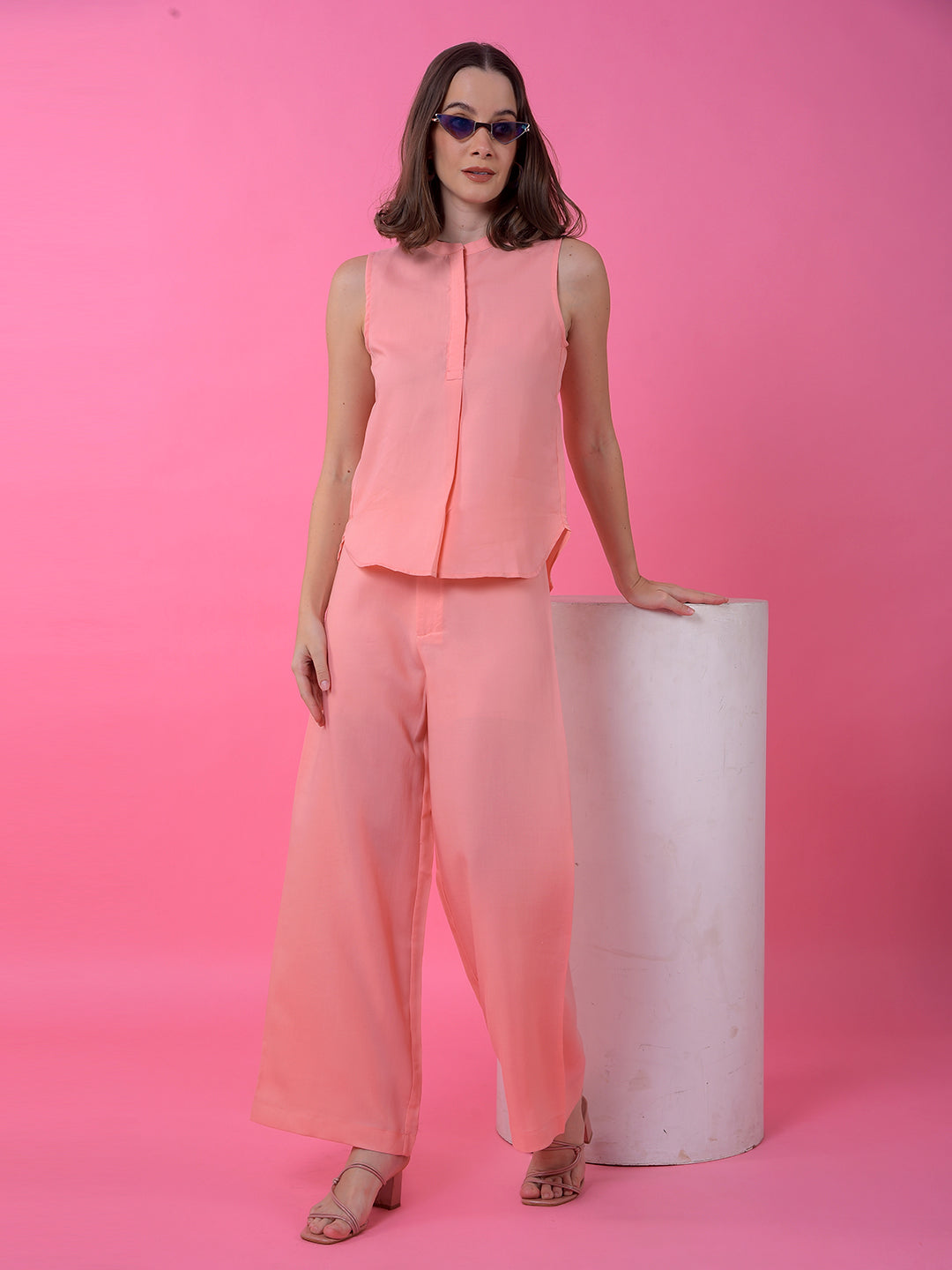 Pink Wide-Leg Palazzo-Women Palazzos-Crimsoune Club