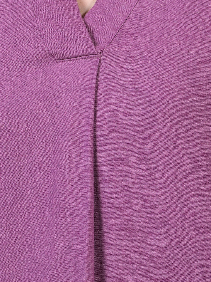 Women's Purple V-Neck Linen Top-Women Tops-Crimsoune Club