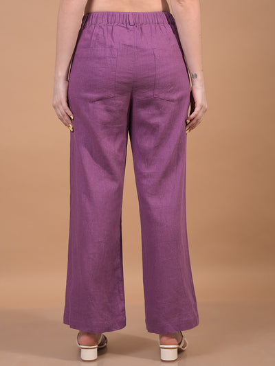 Women's Purple Wide-Leg Linen Trousers-Women Trousers-Crimsoune Club