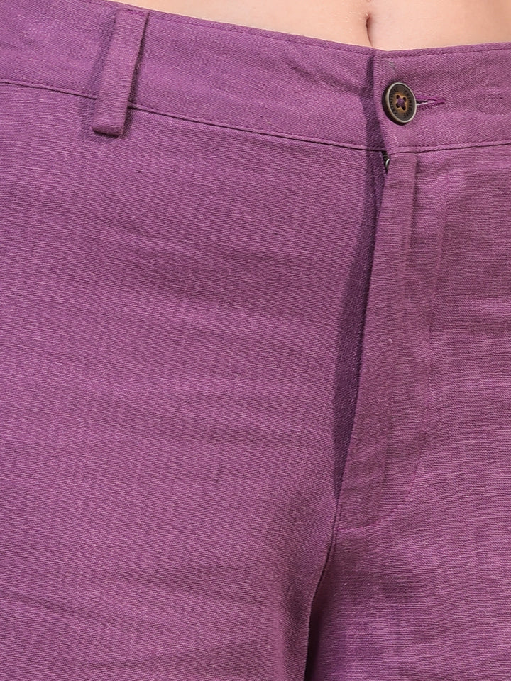 Women's Purple Wide-Leg Linen Trousers-Women Trousers-Crimsoune Club