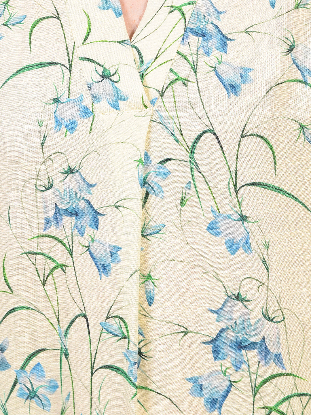 Women's Green Floral Print V-Neck Linen Top-Women Tops-Crimsoune Club